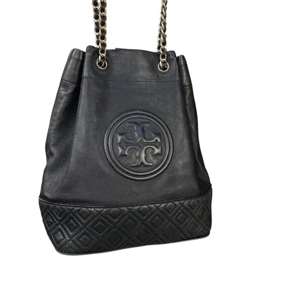Tory Burch Soft Quilted Fleming Mini Bucket Bag Black Leather - Picture 2 of 16